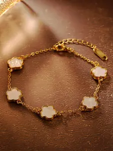 Flower Design Charm Chain Bracelet, Stackable Bracelets, Elegant Minimalist Bracelet for Women & Girls, Trendy All-match & Exquisite Jewelry for Birthday Gift