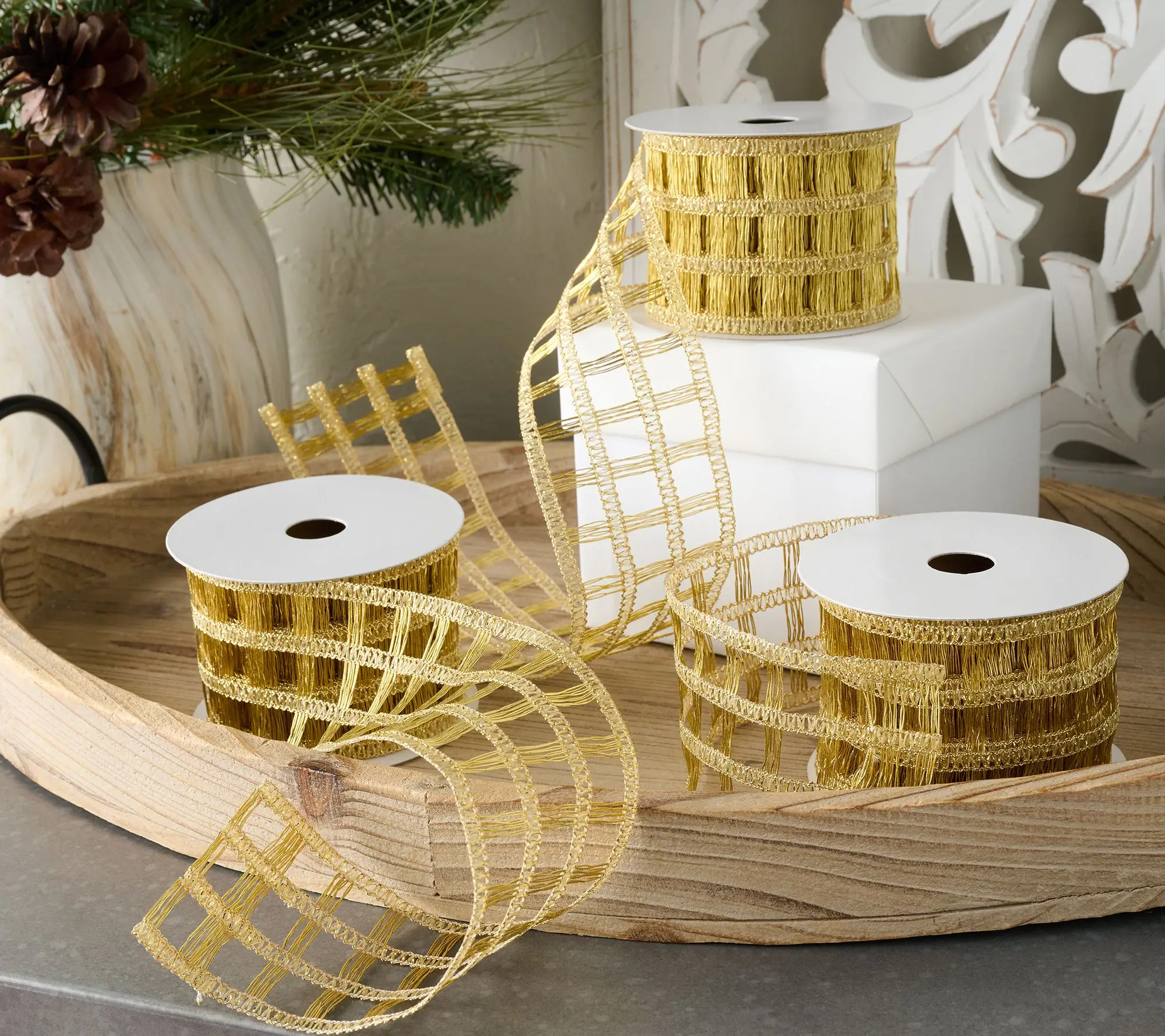 Set of (3) 2.5" x 5 Yards Ribbon Spools by Valerie Set of (3) 2.5" x 5 Yards Ribbon Spools by Valerie