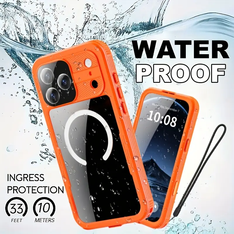 Heavy-Duty 360° Fully Protective Silicone Shell Casing - Wireless-Ready Smartphone Accessories with Lanyard for iPhone 17 Pro Max, Air, 16 Plus Max - Water-Resistant for Beach Swimming, Outdoor Work