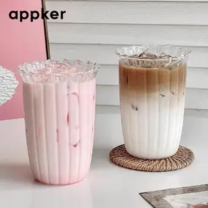 Ripple Glass Cup, 1 Count/2 Counts Creative Striped Beverage Cup, Water Glass, Wine Glass, Cocktail Glass, Milk Glass for Home Or Restaurant Use, Drinkware, Vintage Glass Cup, Drinking Glasses, Thickened Glass Cups, Premium Drinking Glasses【Only Cup】