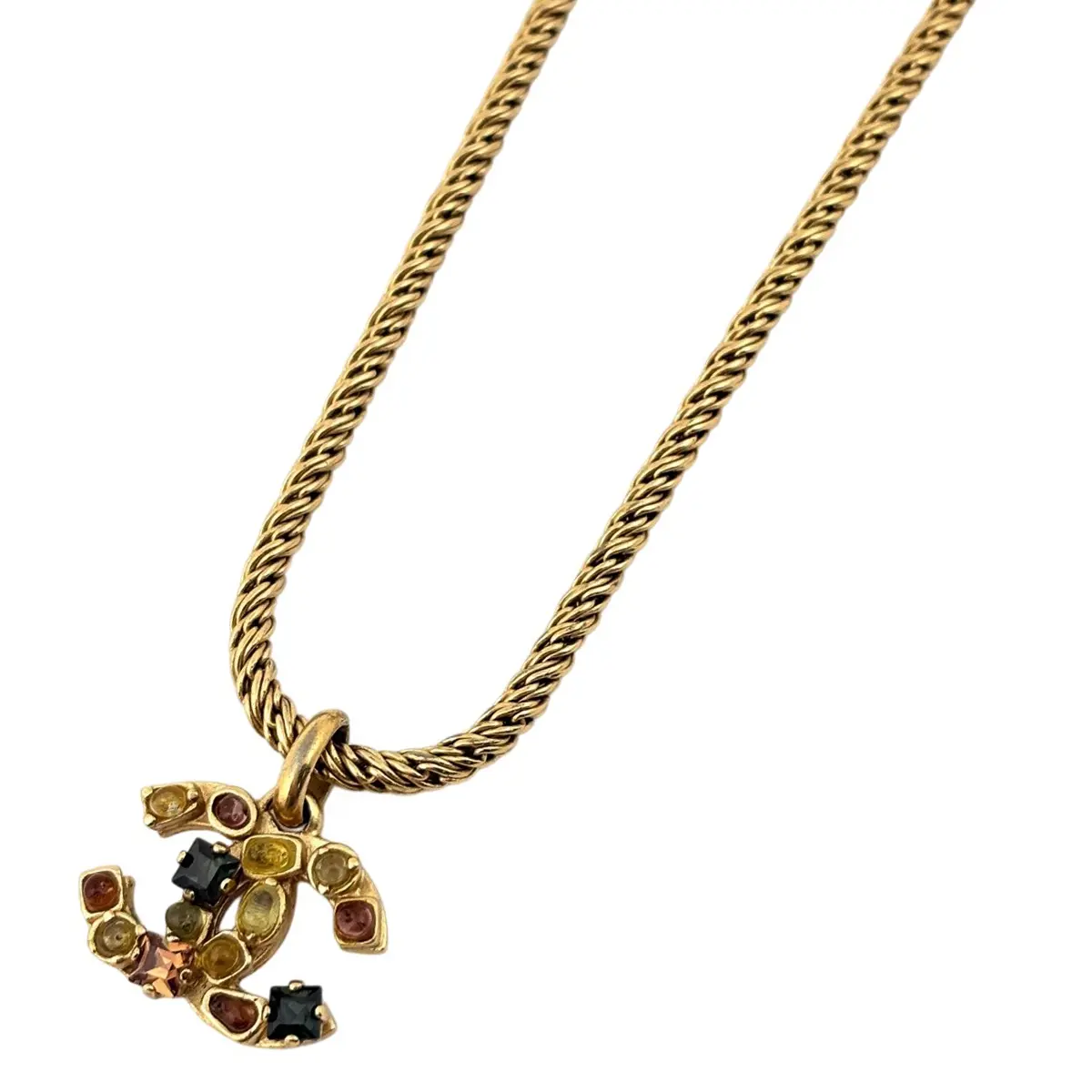 Pre-owned Chanel Baguette Crystal Logo CC Necklace 4000032178544