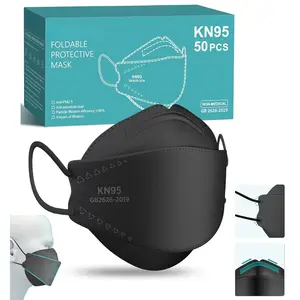 50 Pack Black KN95 Face Masks for Adults, Breathable Comfortable Disposable KN95 Masks with Elastic Ear Loops, 95%+ Filter Efficiency Protective Face Covers for Daily Indoor Outdoor Use