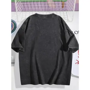 1 Piece Double Sided Washed Oversized Shoulder Washed Printed T Shirt High Quality Batik Cotton Retro Fashion Brand T Shirt Certain Thickness Suitable For Summer T Shirts Holiday Gifts