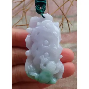 Certified Hand Carved Natural Green Burma Grade A Jade jadeite Frog Toad Lotus Flower Lucky Amulet Pendant Necklace