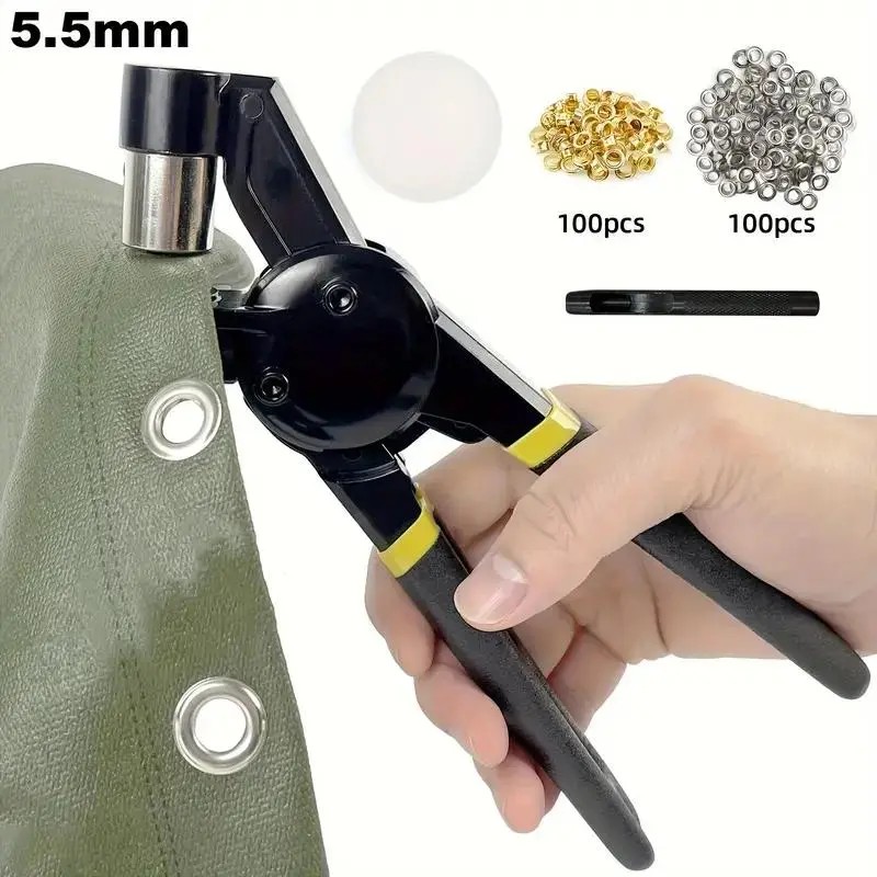 Eyelet Punch Kit with 200pcs 10mm Eyelets, Complete DIY Eyelet & Grommet Kit for Tarpaulin Repair and Installation Hand Tools