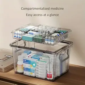 Premium Waterproof Double-Layer Medicine Organizer, Transparent Multi-Compartment Storage Box, Plastic Storage Bins, Ideal for Home & Travel First Aid Kits