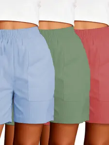 3-Piece Set of Women's Casual Solid Color Loose-Fitting cargo shorts, Womenswear Fashion Stylish and Versatile Everyday Wear with Pockets