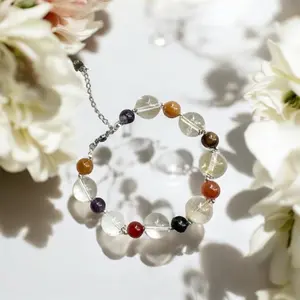 Cleanse Spirit & Emotional Balance Bracelet (AAA quality natural crystal +agates spiritual gemstones bracelet), stainless steel extension chain