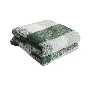Kate Aurora Country Farmhouse Chic Ultra Soft Chenille Buffalo Check Plaid Throw Blanket - 50" x 60" - Green