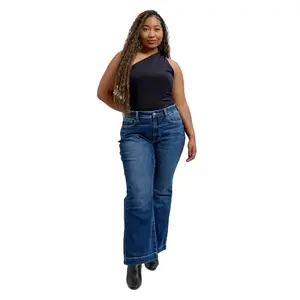 Judy Blue Petite Plus Size High Waist Trouser Flare Denim Jeans in Dark Wash