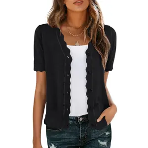 GRECERELLE Womens Summer Short Sleeve Lightweight V-Neck Knit Sweater Cropped Cardigan Shrug for Dressy