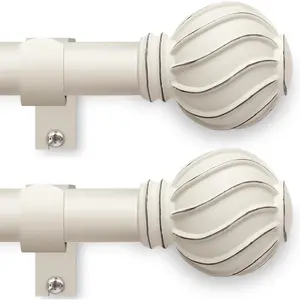 White Curtain Rods Set of 2 for Windows 48 to 84 Inch 7/8" Diamete Heavy Duty Adjustable Window Curtain Rod with Decorative Finials for Farmhouse Bedroom Living Room Kitchen Outdoor