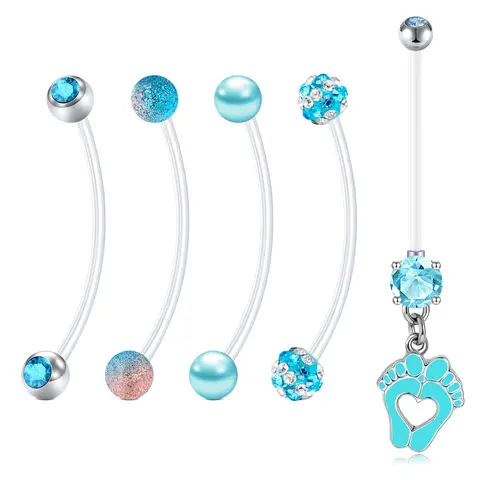 14G Flexible Acrylic Navel Piercing Jewelry, Pregnancy-Friendly Dangle Maternity Body Jewellery with UV-Resistant 35mm Design, Gift-Ready Velvet Bag
