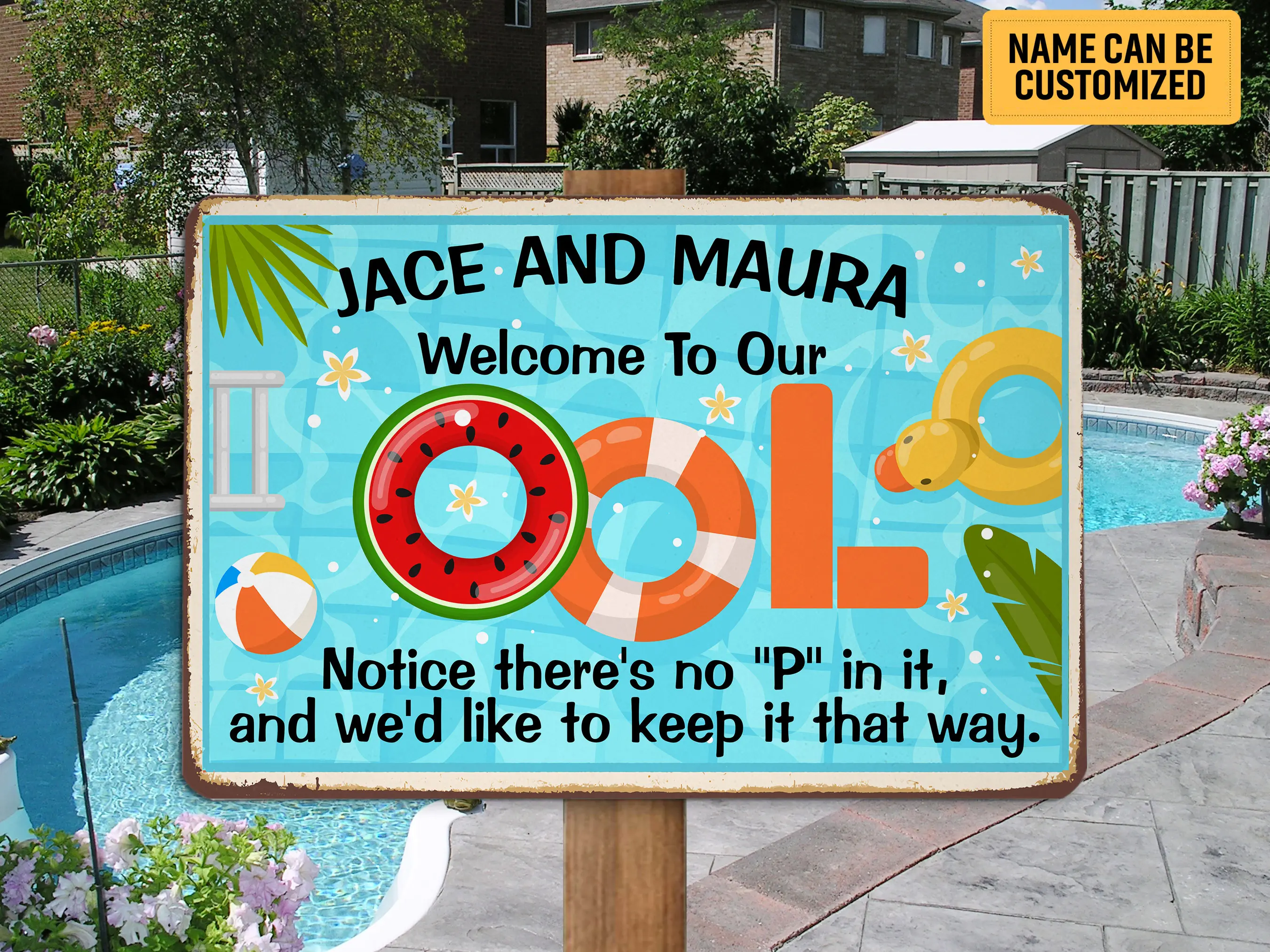 Personalized Pool Metal Sign Swimming Pool Sign Funny Gift Welcome Poolside Decor