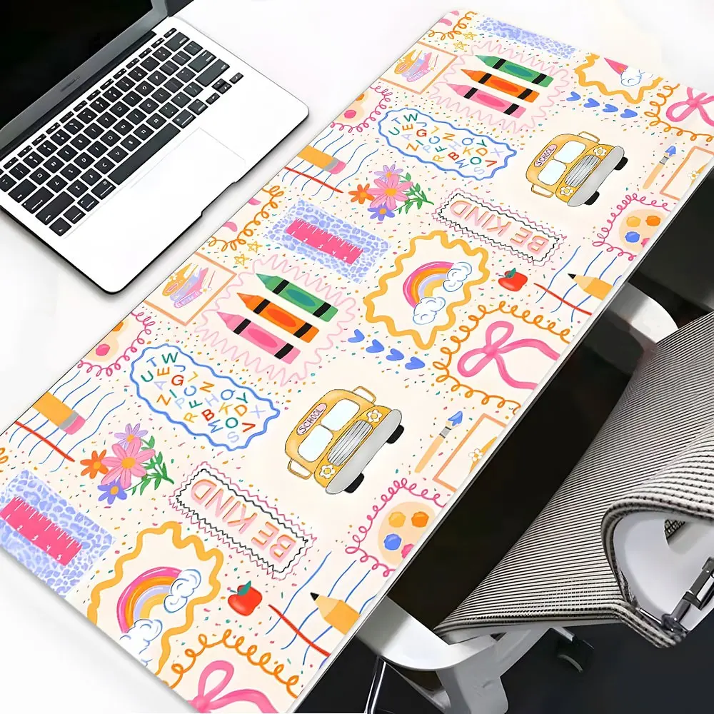 Teacher Appreciation Back to School Large Gaming Mouse Pad, Extended Cute Doodles Classroom Aesthetic Desk Mat Non-Slip Rubber Base Stitched Edges, Perfect Gift for Teachers, Computer Desk Accessories