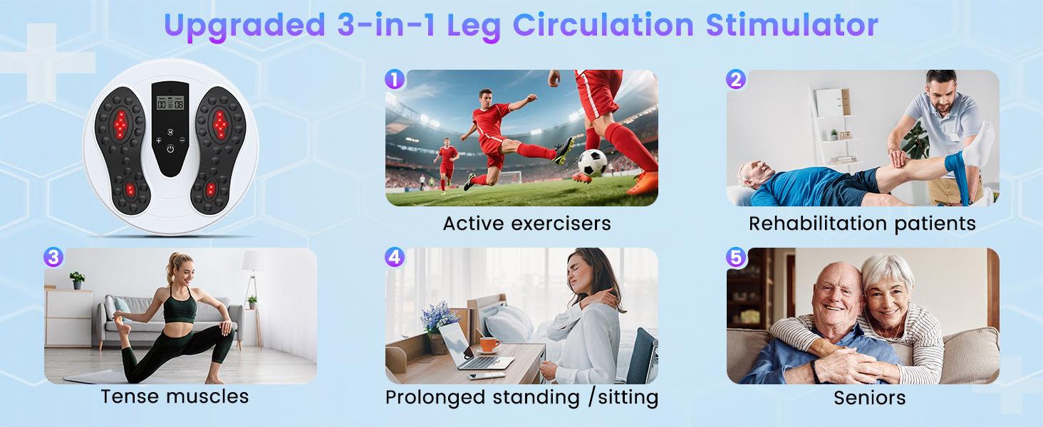 EMS Foot Massager with Infrared Therapy for Neuropathy, Foot Circulation Stimulator for Pain Relief, 10 Modes & 20 Strengths for Plantar Fasciitis, Swelling, Cramps, RLS