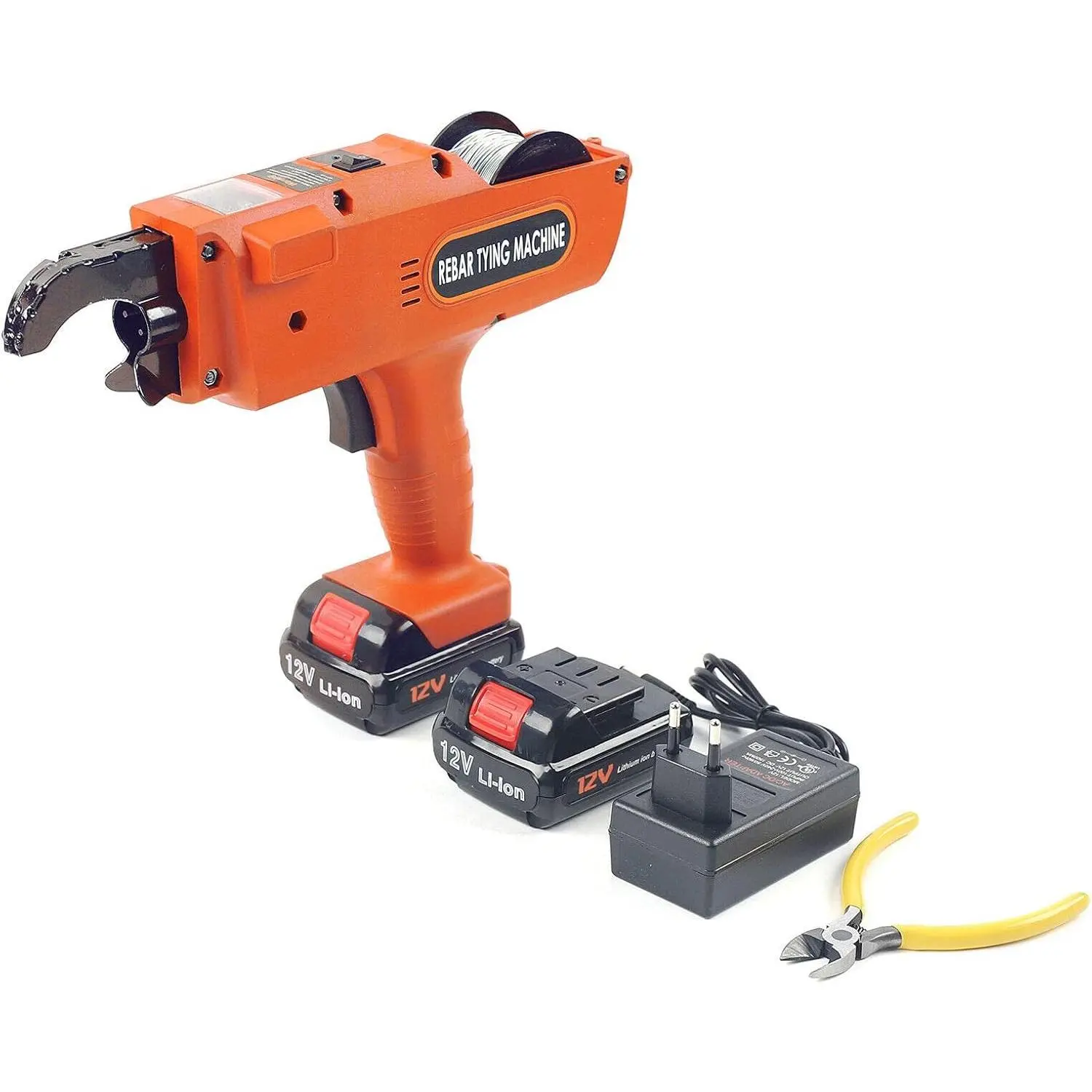 8-34mm Rebar Tying Machine Rebar Tying Tool, Automatic Rebar Tie Wire Twister Rebar Tie Tool w/Pliers + 2 x Batteries, Rebar Tier Tying Machine for Steel Bar Rod Tying Binding, Orange Heavy Duty Hardware