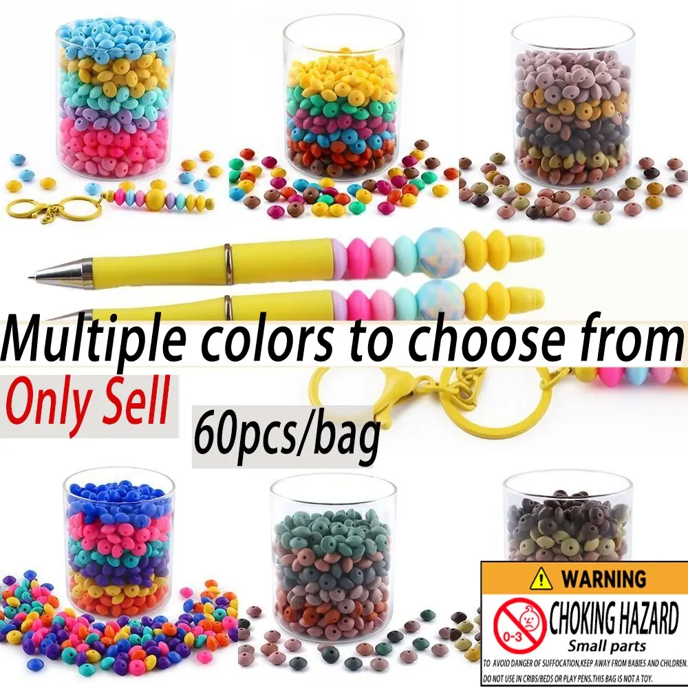 60pcs silicone solid color bean bead combination can be used for DIY bead pens, bead bracelets, necklaces, bead keychains, DIY Mix Beads, DIY Jewelry Making, Diy Beading, etc, Bead Set, Make Bracelets