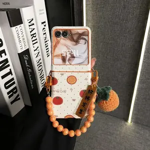 Korean Style Cute Wave Point Phone Case with Persimmon Pendant Bracelet for Motorola Razr 60 Razr 50 Razr2024 Razr2025 Cover