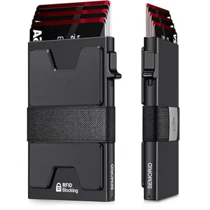 Slim Aluminum Card Holder Wallet for Men Durable Expandable Backplate RFID Blocking Minimalist Metal Pop Up Wallet Holds 12+ Cards Plus Cash Black