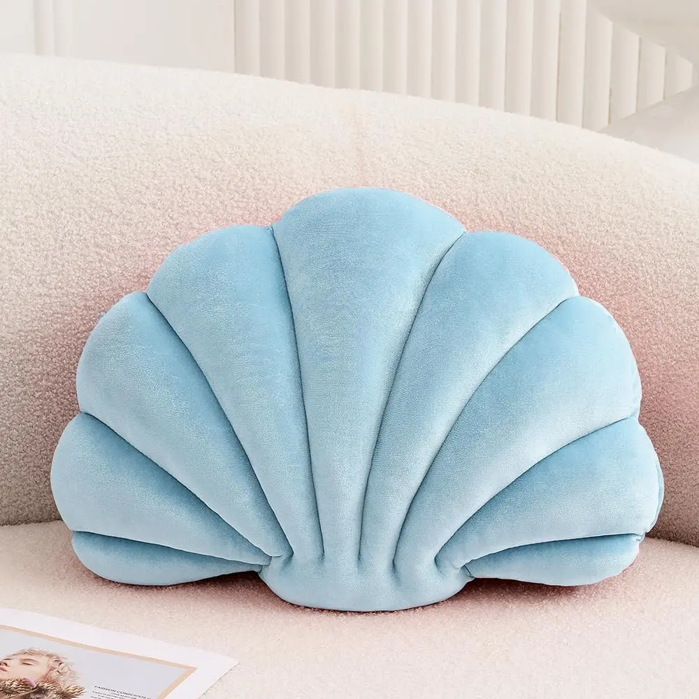 Seashell Decorative Pillow Shell Shaped Throw Pillow 3D Insert Beach Pillow Soft  Pillow Sea  Decoration Couch Bed Pillow Cushions(Blue,14 X 11 inch)