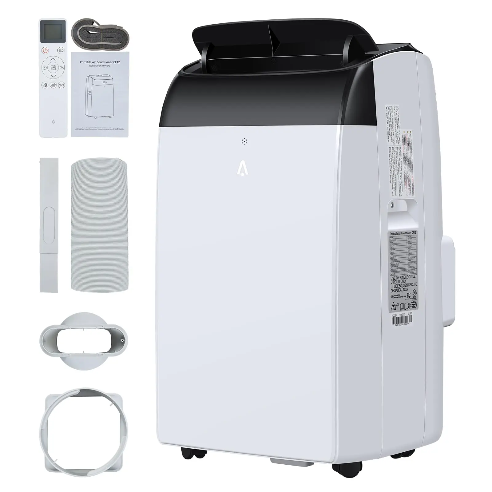 Garvee 110V 12,000 BTU Residential Portable Cool AC Unit - 3-in-1 AC-Dehumidifier-Fan, 10-min Window Fit Kit, LED Display, 24H Timer, Remote Control, for 450 Sq. Ft Indoor Use Rooms, White/Black