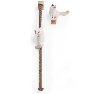Wooden Cat Climbing Frame, 1 Set Wall Mounted Cat Scratching Post With Rope, Pet Climbing And Scratching Furniture For Play And Exercise