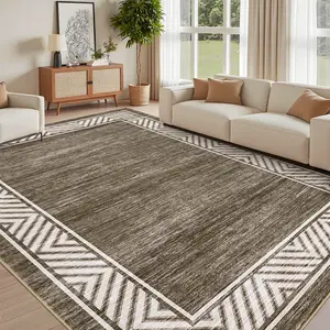Large Border Rug Low Pile Soft Non-slip Backing Modern Geometric Solid Color Rug Foldable Printed Decorative Rug for Restaurants Offices Children's Rooms Laundry Rooms Living Rooms Playrooms Bedrooms