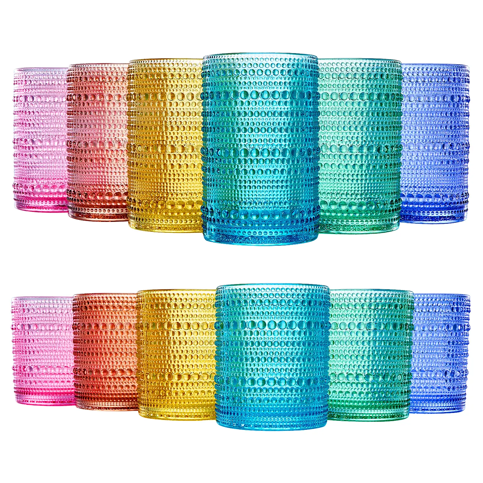 Hobnail Drinking Glasses Colored Beaded Drinking Set Of 12 Premium Barware Gift