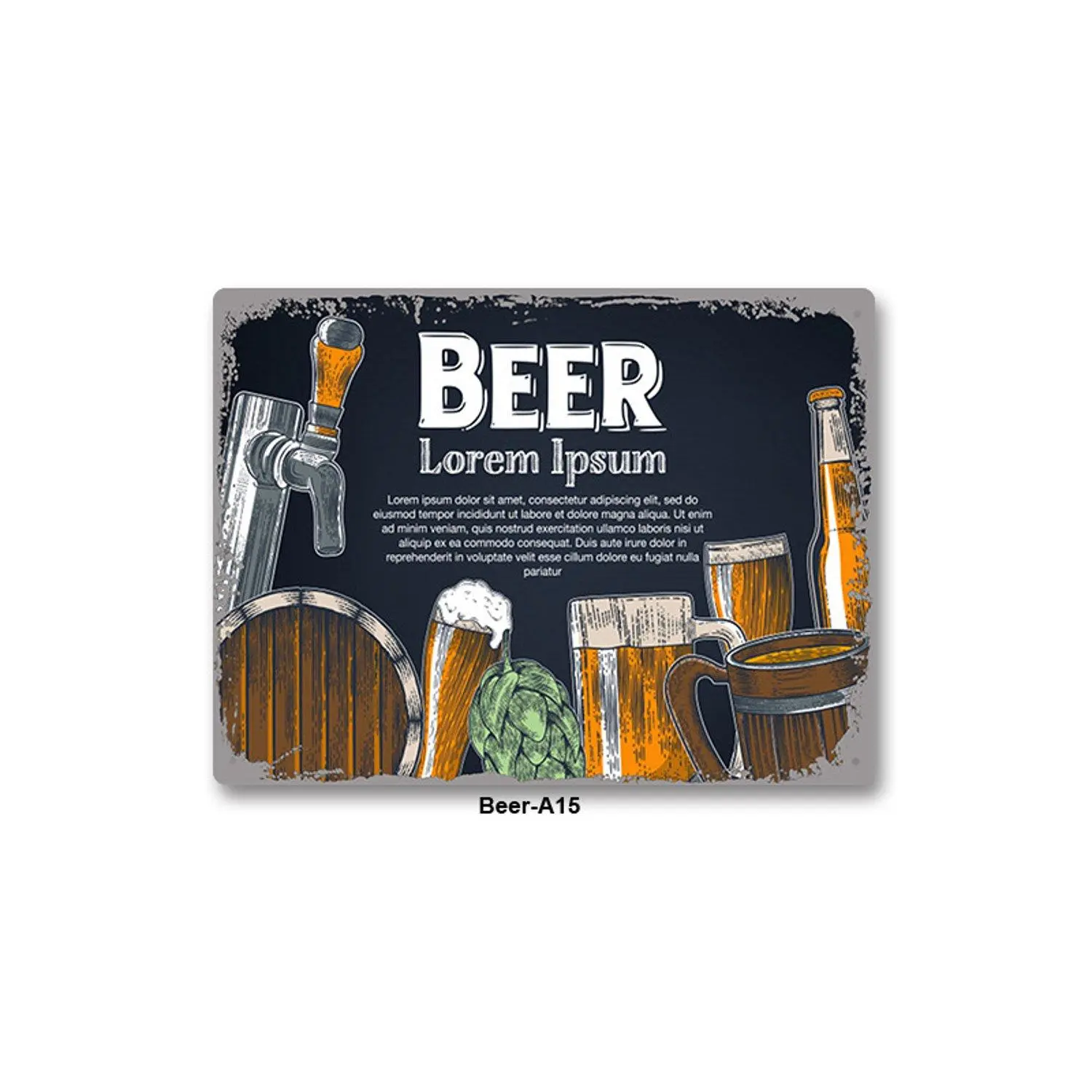 Beer Scene Prints 8x12 Inch 2D Flat Retro Metal Poster with Beer Tap Barrel and Hops for Pub Man Cave Classic Beer Enthusiast Gift Wall Decor