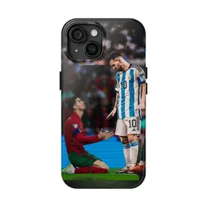 Messi football-themed phone case for iPhone 13, 14, 15, 16, 17, Air Plus, and Pro Max, with screen protector and shock protection.