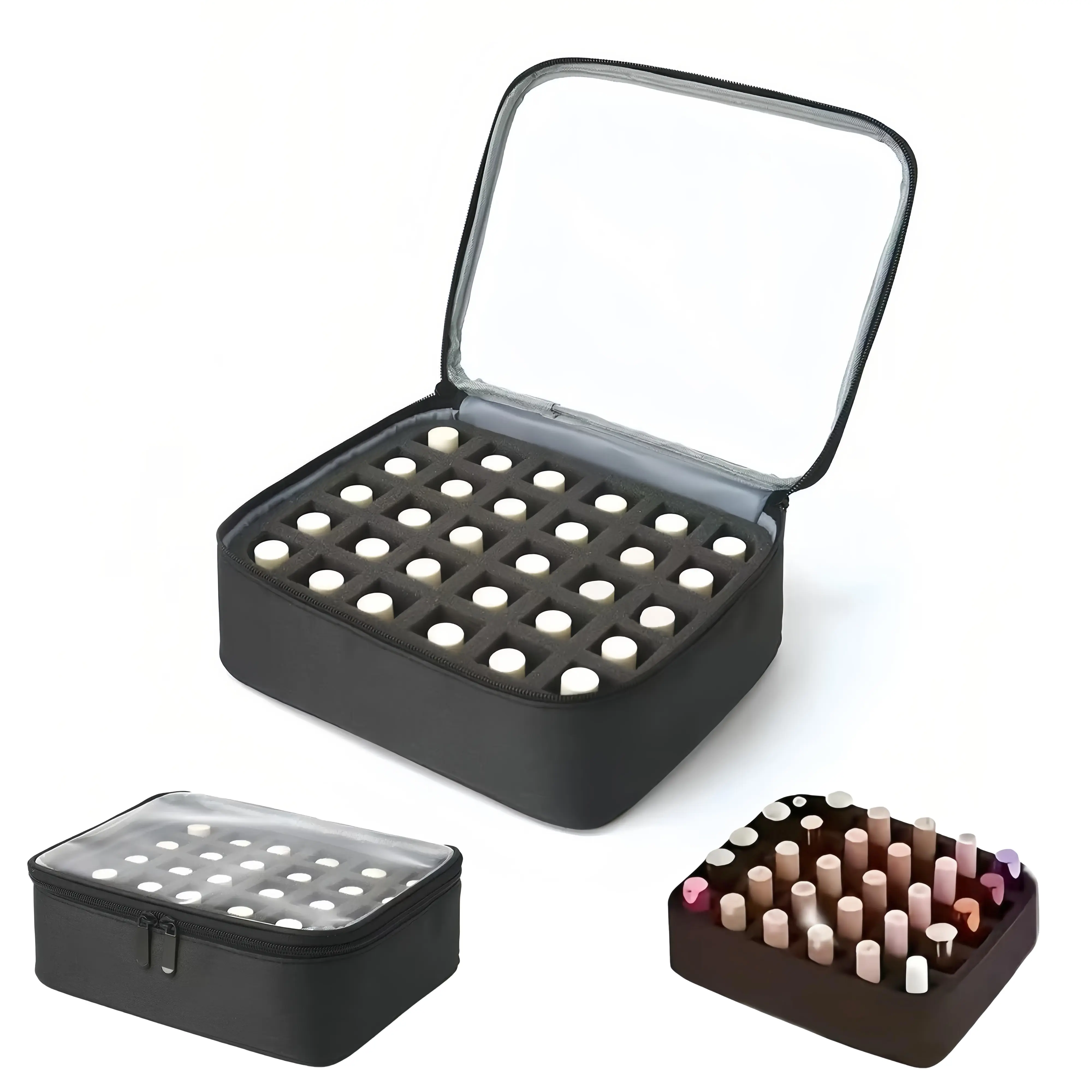 Nail Polish Organizer Case Holds 30 Bottles, Clear Multifunctional Travel Carrying Bag for Manicure Tools, Portable Cosmetic Makeup Storage Pouch with Zipper, Women's Vanity Nail Tech Display Accessories, Nail Tech Vanity Cosmetic Display Travel Case