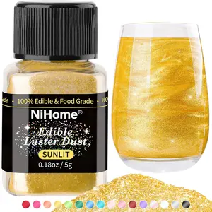 Edible Food-Grade Glimmer Powder Glitter Luster Dust Metallic Food Decorating Sprinkle Glimmery Dust for Drink Wine Beverage Cake Candy Dessert Bakery Restaurant Vegan (0.18oz/5g, Sunlit)