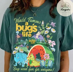 Nostalgic Cartoon Bug Family Trip Shirt - Retro 1990s Movie Inspired Tee - Cute Bug Characters Shirt for Vacation & Theme Park