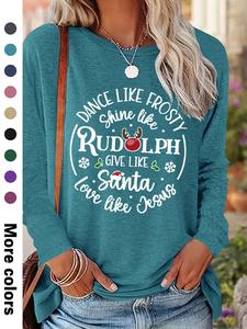 women's christmas letter print drop shoulder tee, casual long sleeve round neck pullover for daily wear, ladies fall & winter clothes