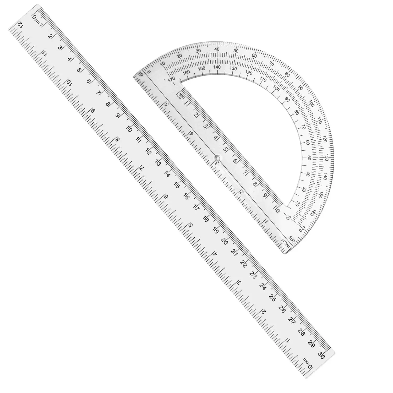 2 Packs 12 Inch Plastic Ruler and 6 Inch Plastic Protractor Set Clear Math Geometry Set Classroom Set Angle Detector School Supplies Classroom Ruler Home Office Drawings (Transparent) – Transparent