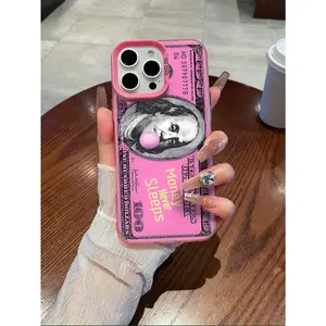 1pc Pink, Money, Quote Pattern Silver Laser Mobile Phone Case, Laser IMD Mobile Phone Case, Suitable For All Models Of Apple Mobile Phone Cases, Can Be Used For Apple 11/12/13/14/15/16/17/X/XS/XR/XSMAX/7.8P/16e Mobile Phone Cases