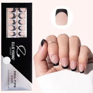 ELLIE YOUNG PRO-TIPS Short Square Black French Tips with Nude Base, 150pc Press-On Nails Kit – Matte False Nails, 15 Sizes, Matte Gel Acrylic Look, Soft Gel DIY Extensions