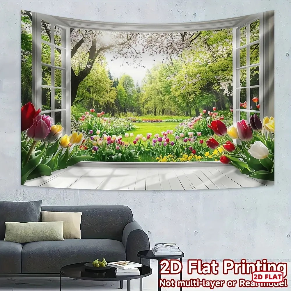 1pc Durable 2D Flat Printed Polyester Flower Photography Backdrop - Glam Vibrant Tulip Bloom Scene, No Electricity Needed, for Party, Home Decor (Textiles & Soft Furnishings)