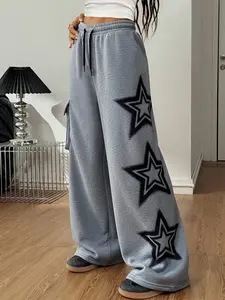 Girls' Fashionable Casual Gradient Star-Shaped Wide-Leg Sweatpants, High-Waisted Cargo Pants, Y2K Retro Aesthetic Fashion