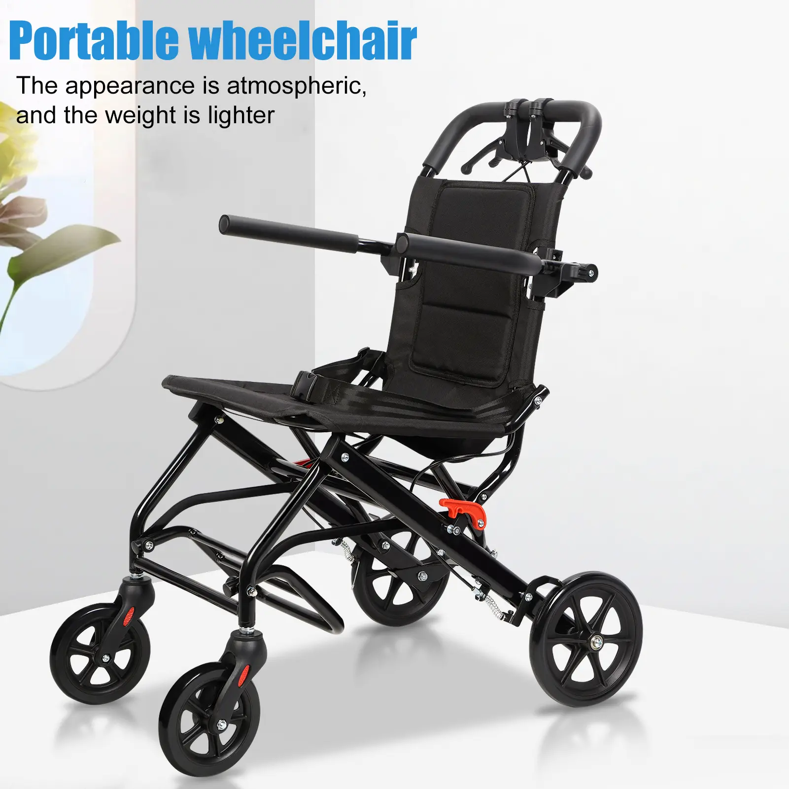 summervibes Manual Wheelchair, Lightweight Foldable Transport Wheelchair, Narrow Doorways Wheel Chair, Adults Elderly Transport Chair, Travel Wheelchair with Support 220lbs, Hand Push Mobility Scooter with Pull Bar