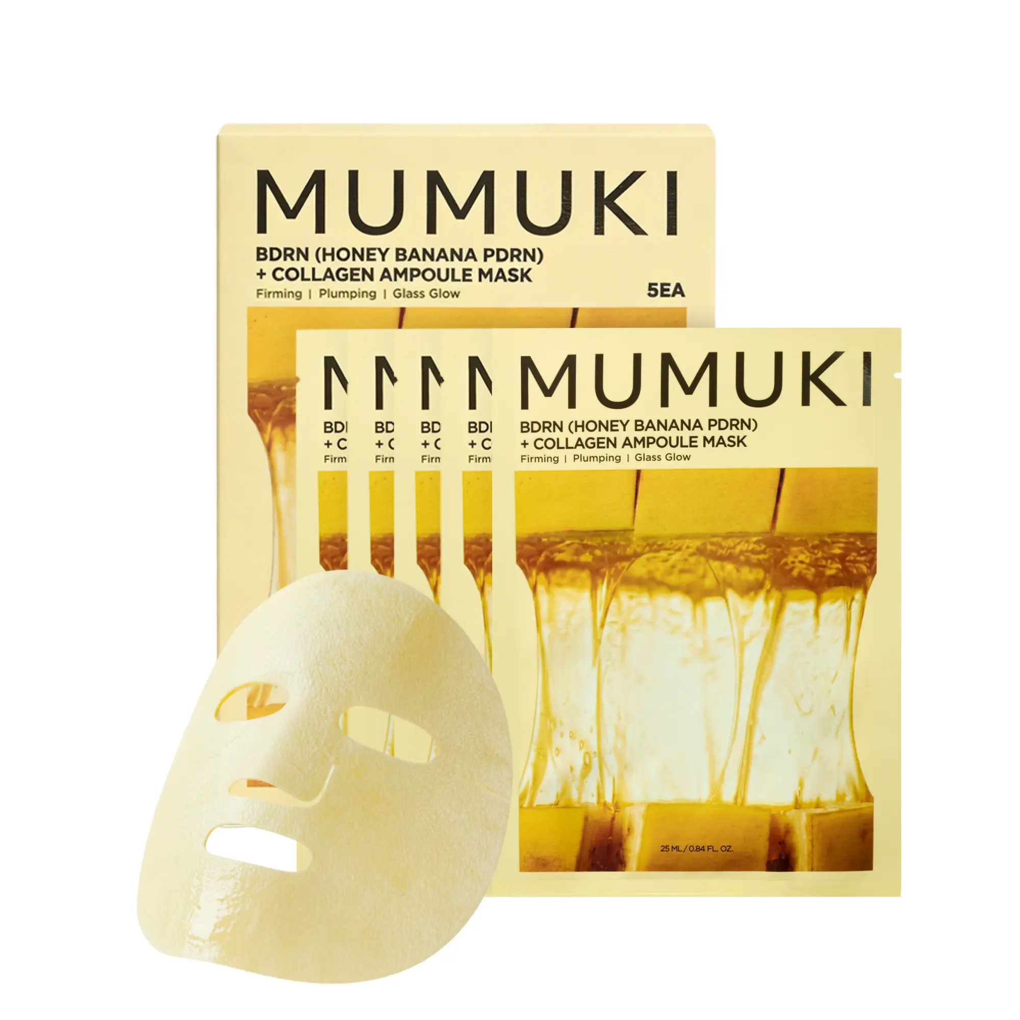 [MUMUKI] Honey Banana BDRN Ampoule Mask | Face Sheet Mask for Hydration & Elasticity with Plant PDRN & Collagen & Hyaluronic Acid | Korean Skincare, 0.85 fl oz x 5ea