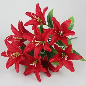 Artificial Flower Bouquet, 1 Bunch 10-head Lily Flower, Fake Flower, Decorative Flower for Home Living Room Bedroom Dining Room Wedding Party