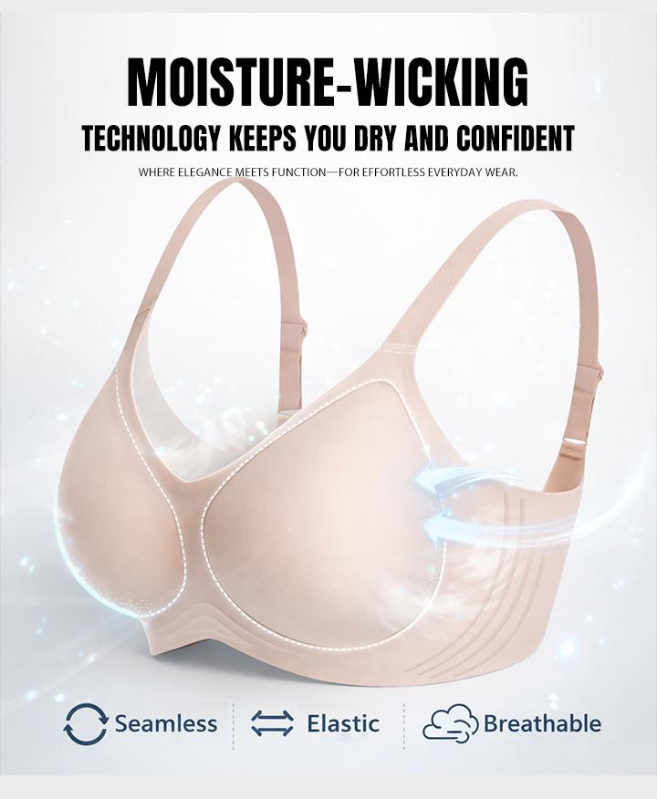 KatchMe Women's Elegant Solid Color Wide Strap Seamless Push-Up Wirefree Bra, Non-Wired 3/4Coverage Breathable Underwear, Smoothing Bralette