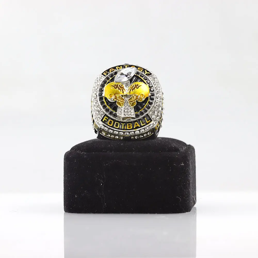 2025 FFL Fantasy Football Champion Statement Ring - Sports Costume Jewelry Accessory with Huge Gold Football Centerpiece, Icy Stone Accents, Side Engravings, League Champions Perfect Trophy for Every League Champ