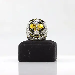 FFL 2025 Fantasy Football Champion Ring  Huge Gold Football Centerpiece Icy Stones Side Engravings Show Off Your Win  Perfect Trophy for Every League Champ