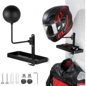 Helmet Holder Wall Mount with Shlef, 180 °   Rotation Helmet Storage Rack for Motorcycle Bike Racing Outerwear Sports Gear Display