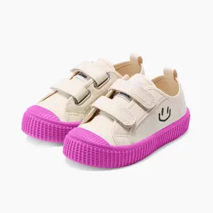 HAPPY NOCNOC Toddler Shoes for Boys & Girls, Canvas Dual Hook and Loops Sneakers with Candy-Colored Sole