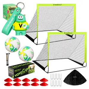 VavaCava 4'x3' Size Portable Soccer Goals Set for Backyard Fun, 2 Nets, 2 Size 3 Balls, 10 Marker Cones, Pump Carry Bag and Cute Keychain, Outdoor Games for Backyard, Beach, Lawn, Kids Soccer Training Equipment