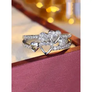 Women's Elegant Rhinestone Decorated Heart Design Ring, Trendy Jewellery Accessories, Exquisite Trendy Ring, Fashionable Jewelry for Women As Engagement & Wedding Anniversary Gift, Heart Shaped Ring
